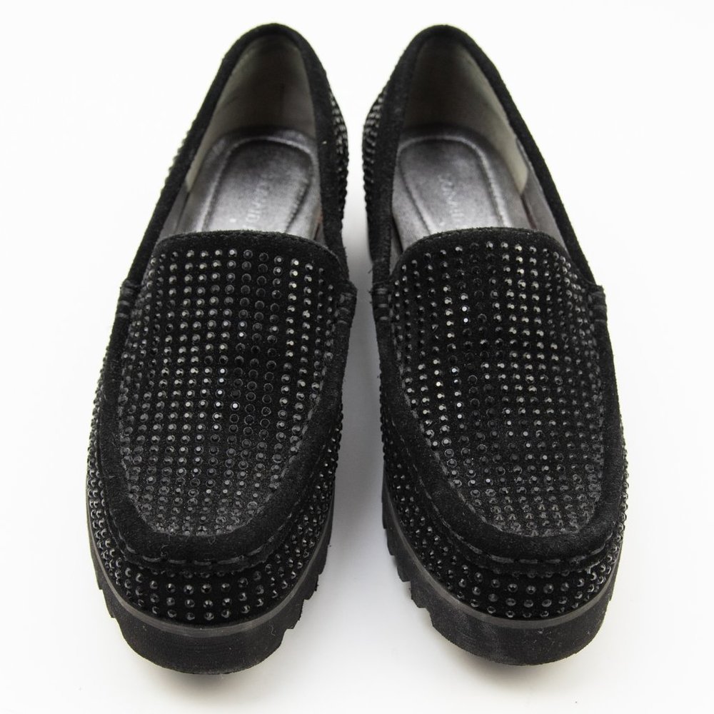 Donald J Pliner Rio Loafers Crystal Embellished Chunky Suede Shoes Black SIze 6 - Picture 2 of 8